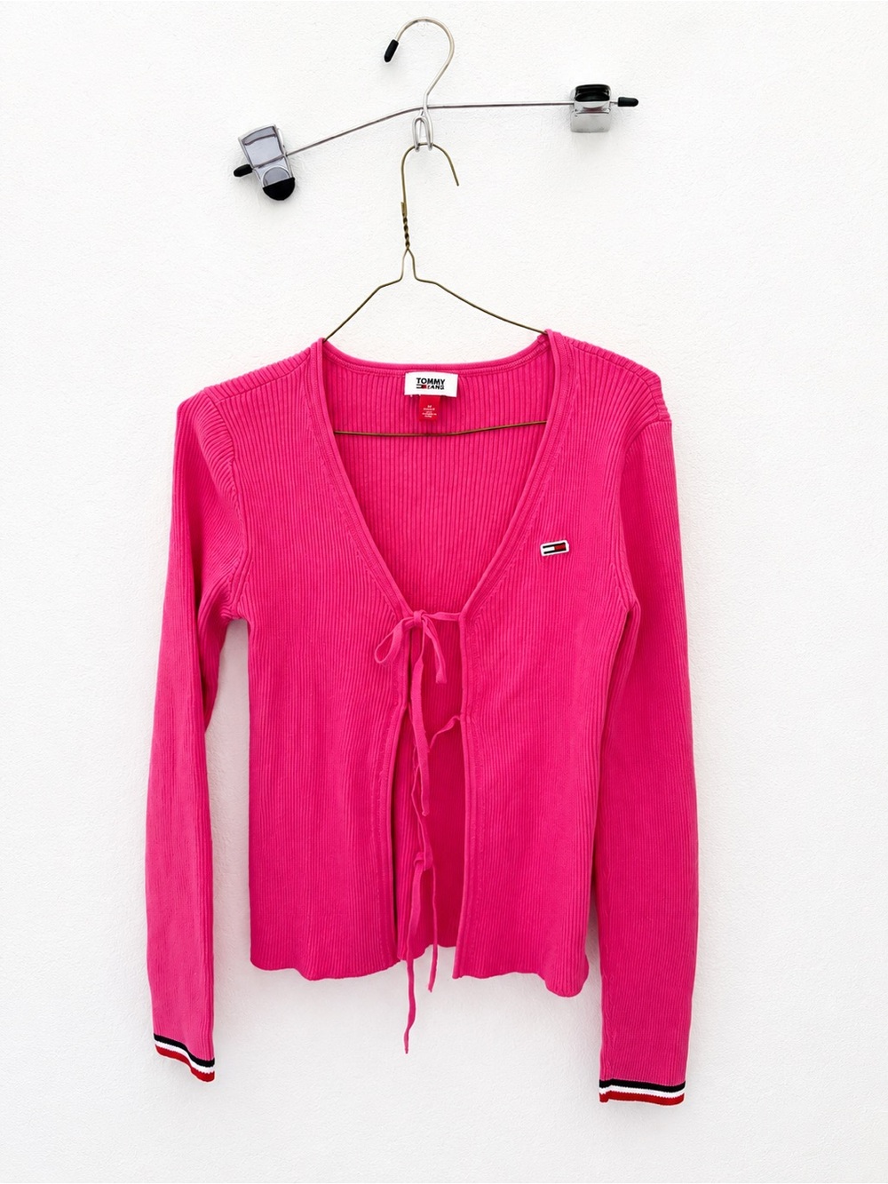 Tommy Hilfiger Hot Pink Tie-Front Ribbed Cardigan